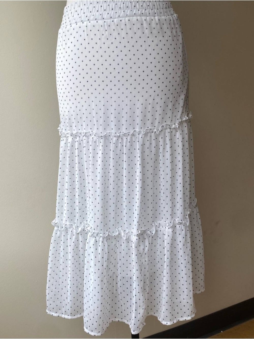White Polka Dot Tiered Maxi Skirt